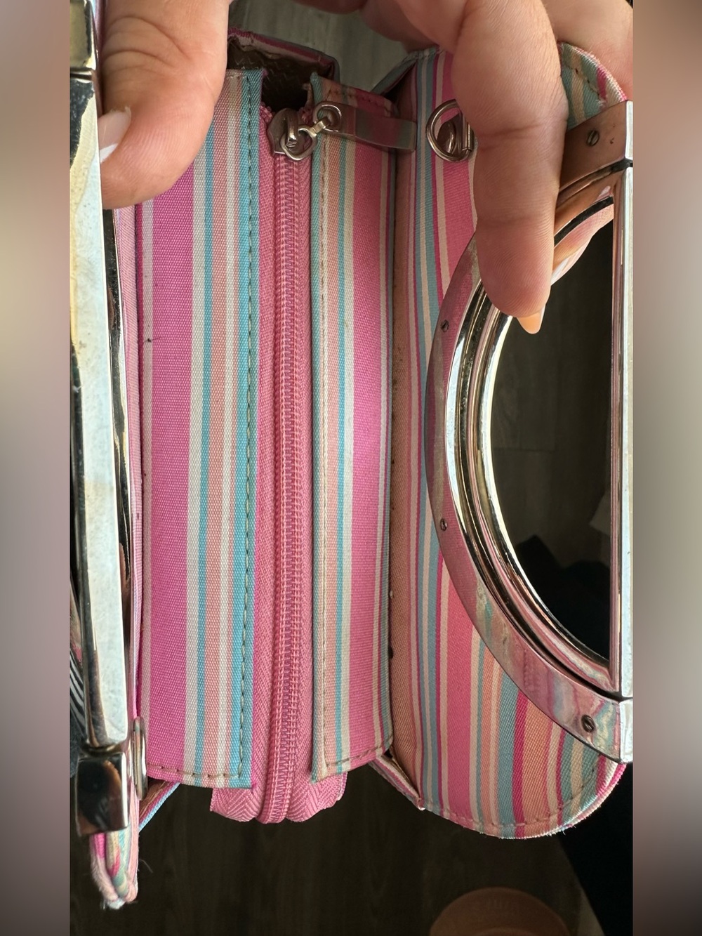 RARE Y2K Kate Spade Striped bag with Metal handles - Picture 7 of 9
